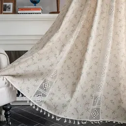 Boho Floral SemiBlackout Windows Crochet Tassel Curtain Polyester Cotton Linen Blend for Bedroom Living Room Bohemian 240109