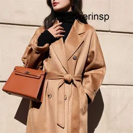 캐시미어 코트 Maxmaras Labbro Coat 101801 Pure Wool M Family 101801 고급 수파 패턴 측 캐시미어 중간 길이 순수 울