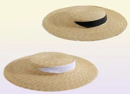 Cappello di paglia Hepburn vintage francese Cappellino da spiaggia per le vacanze estive Nastro lungo Elegante berretto piatto Protezione solare Fasciatura Cappelli a tesa larga8440637