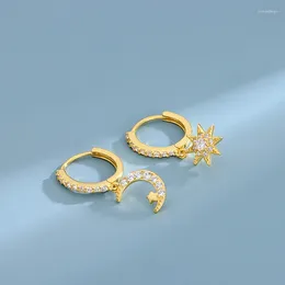 Orecchini a cerchio non corrispondente a stella e ciondolo luna 925 zirconia cubica in argento sterling CZ Cz Gioielli asimmetrici per donne