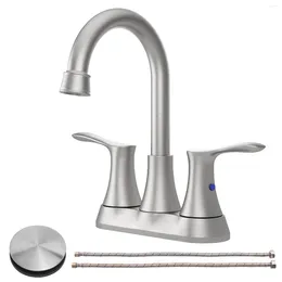 Kitchen Faucets Bathroom Faucet Brushed Nickel 4" 2-Handle Centerset Basin With -up Drain & Supply Lines 11