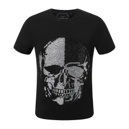 Pleinxplein Men's TシャツオリジナルデザインサマーPlein Tシャツppコットンラインストーンシャツ半分黒い白い色9901