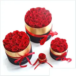 Couronnes de fleurs décoratives Rose éternelle dans une boîte préservée réelle avec ensemble Le cadeau de la fête des mères Cadeaux romantiques de la Saint-Valentin Drop Deliver Dh017