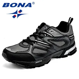 BONA Arrival Classics Style Men Running Shoes Cow Split Mesh Sport Lace Up Outdoor Jogging 240109