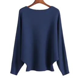 Bhflutter plus size batwing långärmad stickad tröja pullover kvinnor faller vinter båt hals överdimensionerade varma tröjor topps 240108