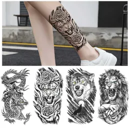 Ny Dragon Wolf Tiger Black Water Transfer Simulation Disponible Tillfällig halvarm Animal Set Tattoo Sticker