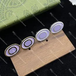 Золотые женские серьги-гвоздики с переплетенными буквами, фиолетовые серьги-кольца с дизайнерскими ювелирными изделиями в коробке
