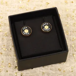 2024 Luxury quality charm small round stud earring with black color and words design in 18k gold plated have stamp box PS3751A