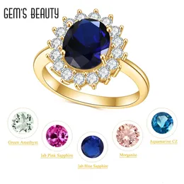 Gem's Beauty Princess Diana Inspired Statement Engagement Ring 14K Guldfylld Sterling Silver Lab Blue Sapphire Birthstone Ring 240108