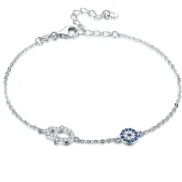 Charme Pulseiras Tongzhe Hamsa Mão Evil Eye Charme Pulseira 925 Prata Esterlina Sorte Azul CZ Elo de Corrente Pulseiras Para Mulheres Turco