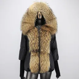 BLUENESSFAIR Giacca Invernale Donna Vera Pelliccia di Volpe Collo Con Cappuccio Naturale Spessore Caldo Sciolto Anatra Imbottiture Cappotto Streetwear Tuta Sportiva 240108