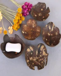 Prateleira criativa de sabonete de casca de coco em forma de borboleta sabonete de coco desenho animado caixa de sabonete de casca de coco de madeira do sudeste asiático prato T3753700