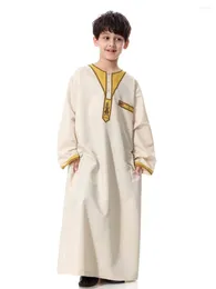 Roupas étnicas Ramadan Islâmico Meninos Dubai Saudita Jubba Thobe Thawb Muçulmano Kaftan Abaya Crianças Eid Robes Crianças Árabe Médio Oriente Vestido