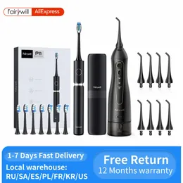 Fairywill Electric Sonic Tooth Brush Water Flosser USB Charge Waterproof 5モード3ブラシヘッド歯ブラシ歯クリーナー240108