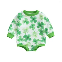 Rompers Baby Boys Girls Sweatshirt Bodysuits Cute Shamrock Print Long Sleeve Round Neck Bodysuit Tops Infants St. Patrick's Day Clothes