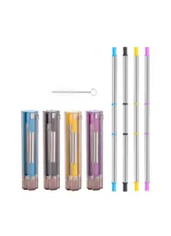 Portable Reusable Stainless Steel Telescopic Drinking Straw for Travel Collapsible Metal with 1 Brush and ABS Carry Case VT14334657904