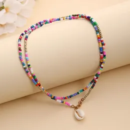 Colares Pingente Bohemian Seashell Beads Colar para Mulheres Dupla Camada Bead Bonito Verão Praia Férias Bikini Chains