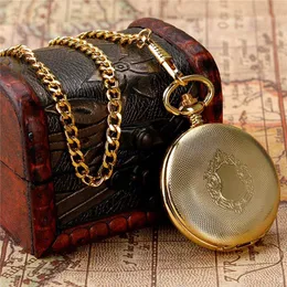 Antik retro lyxig gul guldsköld tittar på män kvinnor pocket watch mekanisk hand lindande fob pendel kedja klocktid G200k