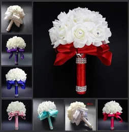 Nya Crystal White Bridal Wedding Buquets Pärlor Brudhållande blommor Handgjorda konstgjorda blommor Rose Bride Bridesmaid2354787