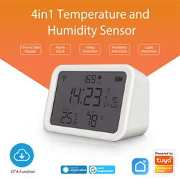Tuya Smart Zigbee WiFi Temperatur Fuktighet Ljusstyrka Lux Sensor Alarm LCD -skärm Termometer Hygrometer för Alexa Google Home ZigBee3.0 Nub krävs