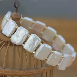 Bracciali LJHMY Perline a doppio foro Bracciale bianco naturale con perle coltivate d'acqua dolce per donna Oro