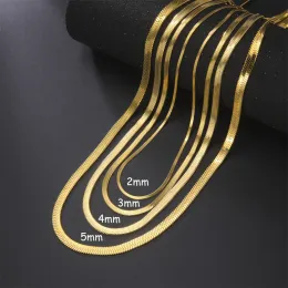 14K żółty złoty łańcuch węża dla kobiet mężczyzn mężczyzn złoty kolor jodełka łańcuchy szyi szyi 2024