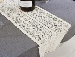 Beige Crochet Lace Table Runner with Tassel Cotton Wedding Decor Hollow Tablecloth Nordic Romance Table Cover Coffee Bed Runners D8465677