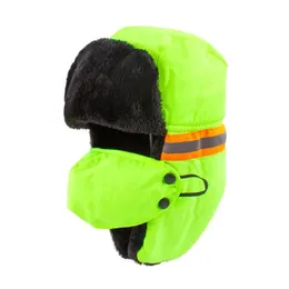 Cappello di sicurezza riflettente fluorescente da uomo Escursionismo invernale All'aperto Neon Trapper Fodera termica in peluche Thickend antivento 240108