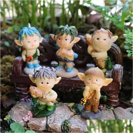 Deko-Objekte Figuren Set mit 5 Miniatur-Garten-Mini-Ees-Harz-Wald-kleinen Pixie-Feen-Zwerg-Figuren-Elfen-Figuren-Ornamenten Dhymw