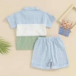 Ensembles de vêtements pour bébés garçons, tenue à manches courtes, hauts de couleur contrastée, Shorts solides, vêtements d'été