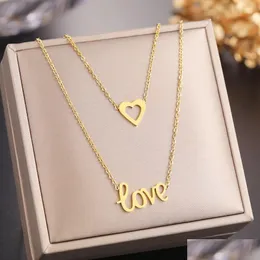 Chains Stainless Steel Necklaces Romantic Heart Love Pendants Mtilayer Chain Choker Exquisite Necklace For Women Jewelry Drop Delivery Otlag