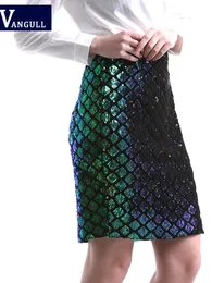 Vangull Алмазно-зеленые юбки с пайетками, женские сексуальные мини-клубные юбки-карандаши в рыбьей чешуе, женские летние юбки с высокой талией и боковой молнией 240104
