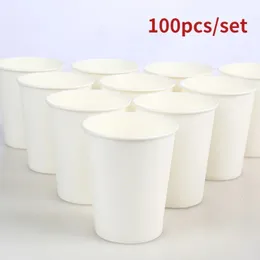 100PCSPACK 250 ml Pure White Paper Cups Disponible Coffee Tea Milk Cup Party Supplies Drinking Accessories 240108