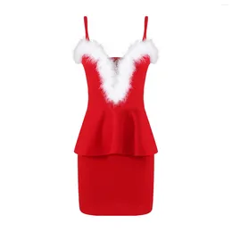 Sıradan elbiseler kadınlar Noel giydirme erotik kostüm kırmızı kadife Bayan claus cosplay seksi egzotik giyim gövdesi bodycon