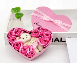 Valentines Day Flowers Soap Flower Gift Rose Box Bears Bouquet Wedding Decoration Gifts Festival Heartshaped Boxes DHL HH933941366