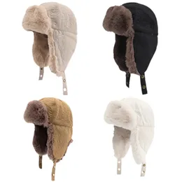 Winter Warm Bomber Hats Plush Lining Russian Ushanka Cap Thicken Ear Protection Skiing Men Women Windproof Earflap Pilot Hat 240108