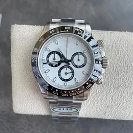 Obejrzyj 5A Super Clones 4130 Ruch Sports Chronograph Wristwatch Mechanical Watch 904L Stal nierdzewna PANda zegarki czarny pierścień ceramiczny