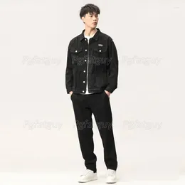 Männer Trainingsanzüge Einfache Lose 2 Stück Sets Frühling Herbst Langarm Denim Jacke Und Hosen Business Casual Einfarbig Männliche Jeans Anzug