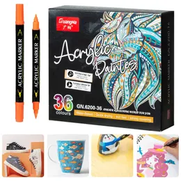 36/48/84 Färger Dual Tip Acrylic Paint Marker Pens for Fabric Canvas Art Rock Målningskort som gör metall och keramikglas 240108