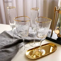 Wine Glasses Creative Hammer Golden Edge Crystal Wine Glass Champagne Glass European Goblet Red Wine Glass Bar Glassware Cocktail YQ240105