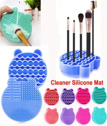 Estera de limpieza de brochas de maquillaje de silicona con brochas, soporte de secado, estera limpiadora de brochas, almohadilla limpiadora de brochas cosméticas en forma de oso, limpieza en seco 2194037