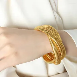 Bracciale rigido in acciaio inossidabile placcato oro per donna Accessori per gioielli antiallergici femminili elasticizzati a 3 strati di lusso