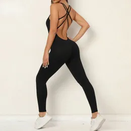 Macacões femininos sexy sem costas onepiece esporte secagem rápida respirável roupas de fitness playsuits feminino macacão 240109