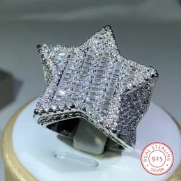 925 Srebrna luksusowa gwiazda diamentowa pierścienie dla manwomen solidne białe żółte złote pierścienie Shine Hiphop Jewlery Gifts 240108