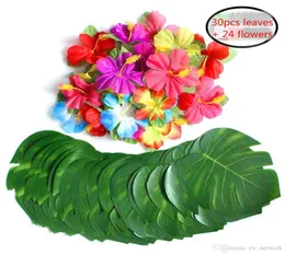 人工熱帯の手のひらの葉と絹のハイビスカスの花パーティーの装飾怪物の葉ハワイアンルアウジャングルビーチテーマパーティー装飾6184149