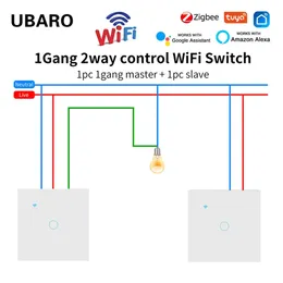 UBARO EU Tuya Wifi Treppen Touch Schalter Glas Panel Multi Sensor Taste Alexa Stimme Control Smart Haus Kreuz Schalter 1 gang 2 Weg 240108