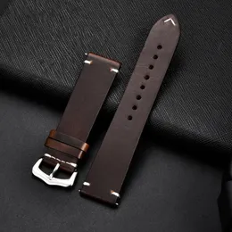 레트로 정품 가죽 스트랩 오일 왁스 지성 변색 소 가죽 가죽 watchband 18 20 22222m 고품질 비즈니스 시계 밴드 240109