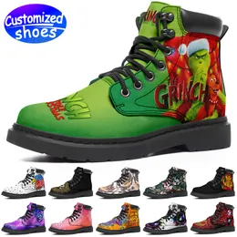 Anpassade Boots Star Christmas Stitch High Top Leather Boots 1921 Plush Movie Custom Mönster Kvinnor Stövlar utomhus sneaker svart vit rosa stor storlek EUR 35-48