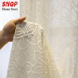 European Luxury White Tulle Curtain for Living Room Blackout Embroidered Lace Bedroom Jacquard Sheer Dining Custom Wedding 240109