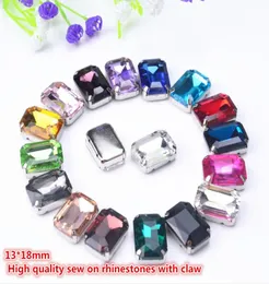 30pcslot 1318mm Rectangle stones and Crystals Sew On buttons 4 holes Sewing Crystal button with claw Settings7535484